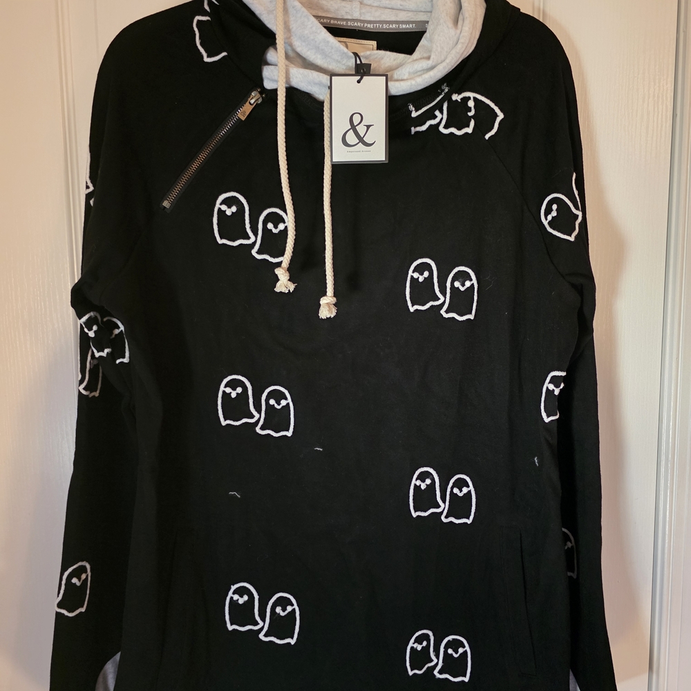 AMPERSAND AVE Black and White Ghost Print Hoodie